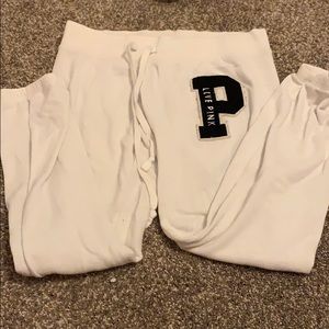 White cropped PINK sweatpants